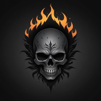 A skull with flames on a dark background