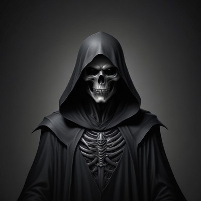 A black-robed skeleton looms in darkness
