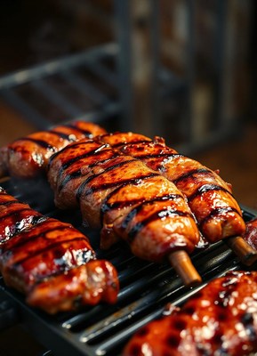 Grilled chicken skewers on a grill