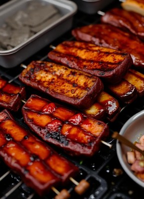 Grilled skewers with sweet glaze