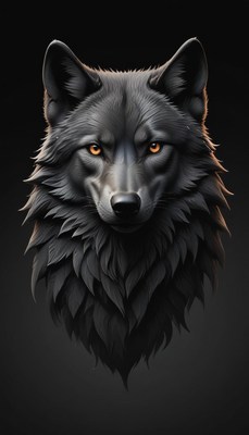 A black wolf stares directly at the camera