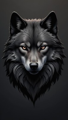 A black and white wolf stares intensely at the camera