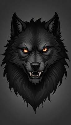 A black wolf snarls with yellow eyes
