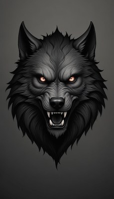 A snarling wolf head illustration with fierce eyes