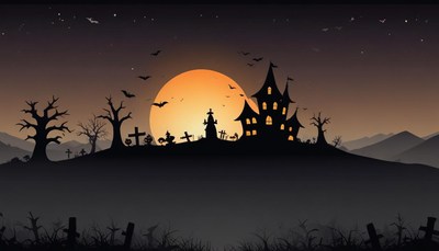 Haunted house on a hill with a full moon