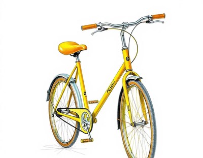 A yellow bicycle with brown tires
