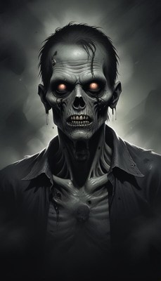 A close-up of a zombie's face