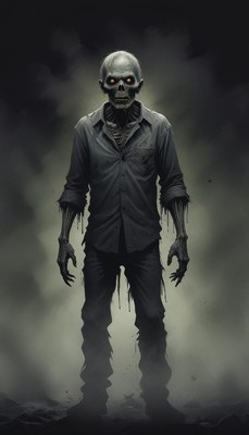 A zombie stands in the fog