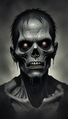 A zombie stares intensely from the shadows