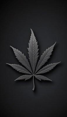 A single cannabis leaf on a black background