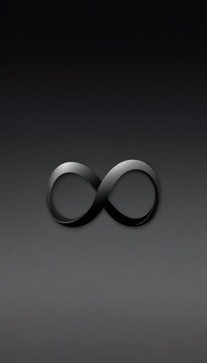 A black infinity symbol on a grey background