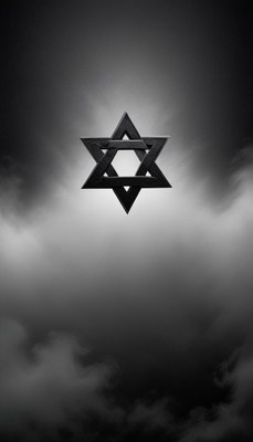 A star of david floats in the sky