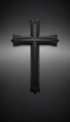 A black cross against a gray background