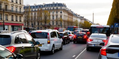 Traffic in paris on a cloudy day