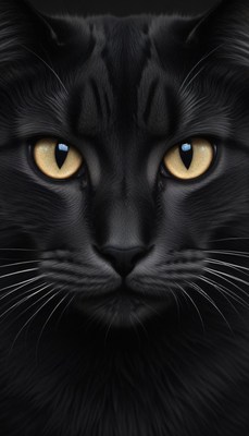 A black cat stares intensely with golden eyes
