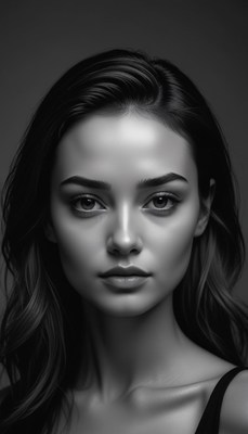 A woman with long, dark hair poses for a portrait