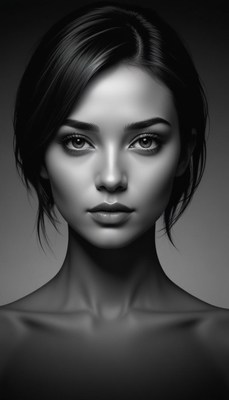 A woman with dark hair stares directly at the camera