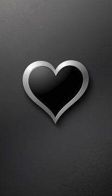 A black heart with a silver border on a gray background