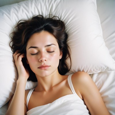 A woman sleeps soundly on a pillow