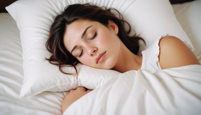 A woman sleeps peacefully in bed
