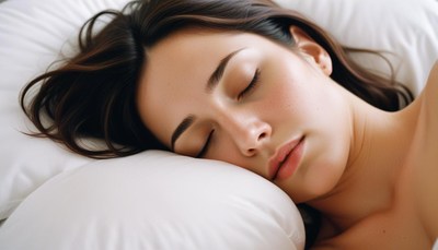 A woman sleeps peacefully on a pillow
