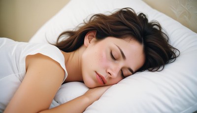 A woman sleeps peacefully in bed