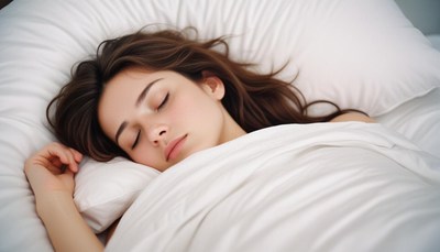 A woman sleeps soundly in bed