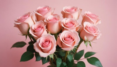 A bouquet of pink roses against a soft pink background