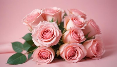 A bouquet of pink roses on a pink background