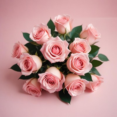 A bouquet of pink roses on a pink background