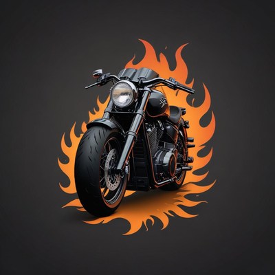 A black motorcycle in flames