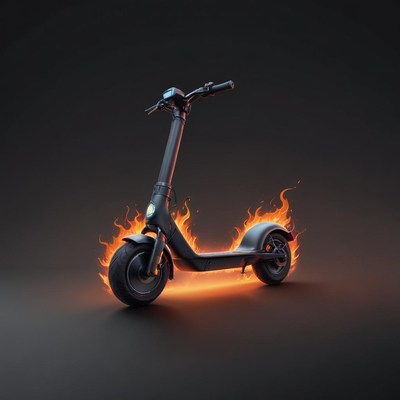 A black electric scooter is on fire