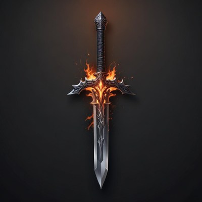 A flaming sword on a dark background