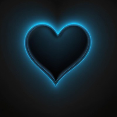 A glowing blue heart on a dark background