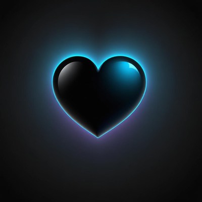 A black heart glows with a blue light