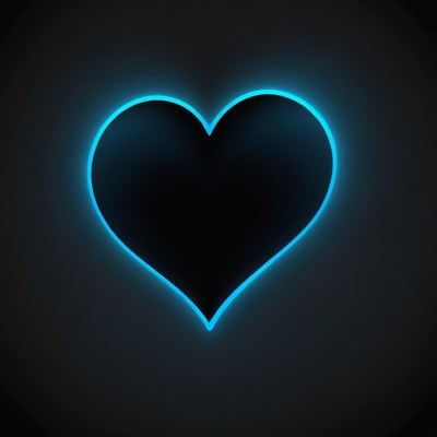 A blue neon heart glows on a black background