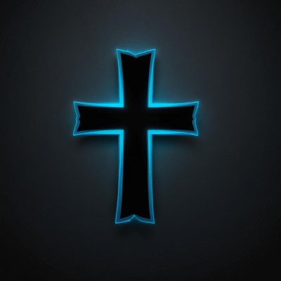 A black cross with a blue glow