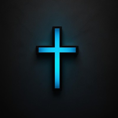 A blue cross against a dark background