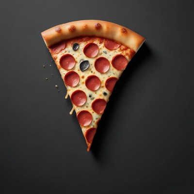 A pepperoni pizza slice on a black background