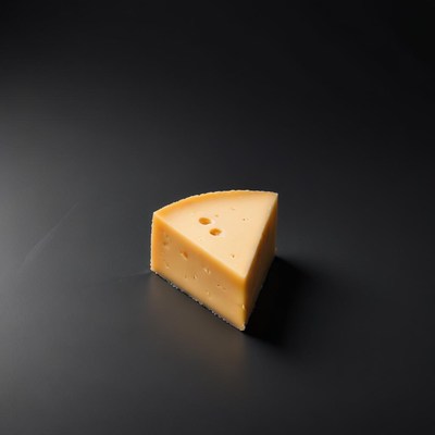 A wedge of cheese sits on a black surface