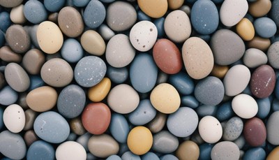 Smooth, colorful rocks on a beach