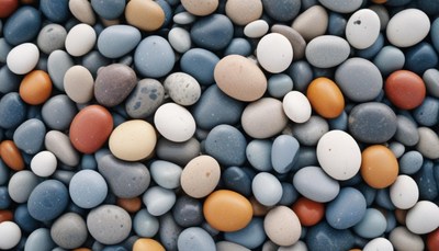 Smooth, colorful stones on a beach