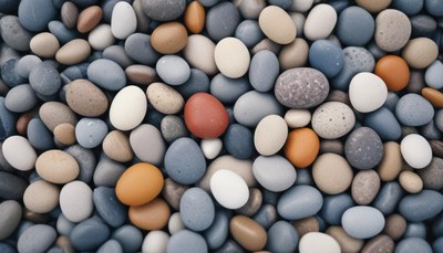 Smooth, colorful stones on a beach