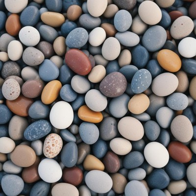 Smooth, colorful rocks on a beach