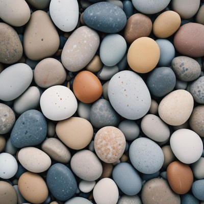 Smooth, gray, and brown stones on a beach