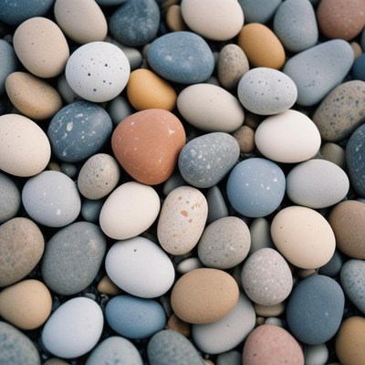 Smooth, colorful stones on a beach