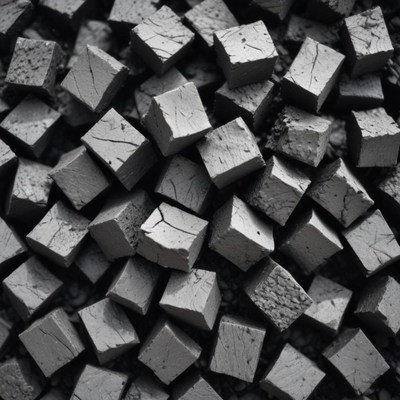 Cracked cubes form a gray, abstract pattern