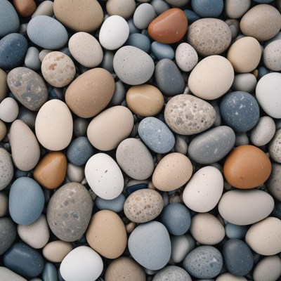 Smooth, colorful stones on a beach