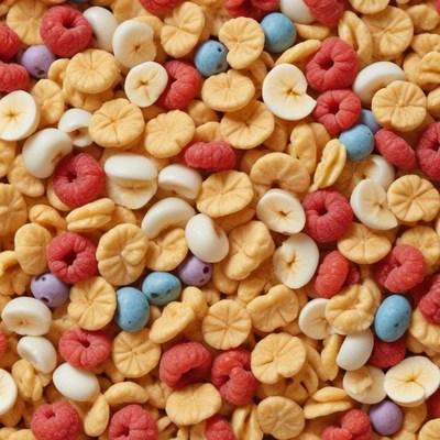 A close-up of colorful cereal