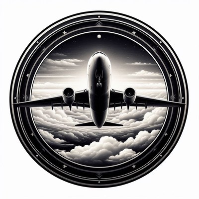 Plane flying through clouds in sketch